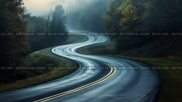 serpentine curving road ai generated. Стоковое AI-изображение, AI-художник Vectorwin / Фотобанк Лори