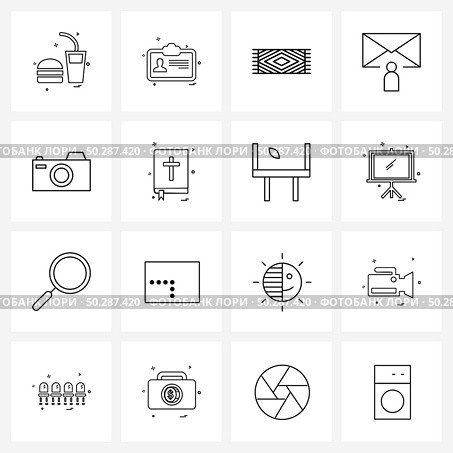Set of 16 Line Icon Signs and Symbols of dslr, camera, carpet, user, email Vector Illustration. Стоковая иллюстрация, агентство Ingram Publishing / Фотобанк Лори