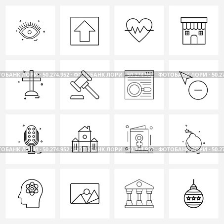 Set of 16 Simple Line Icons of religious, restaurant, electrocardiogram, coffee, building Vector Illustration. Стоковая иллюстрация, агентство Ingram Publishing / Фотобанк Лори