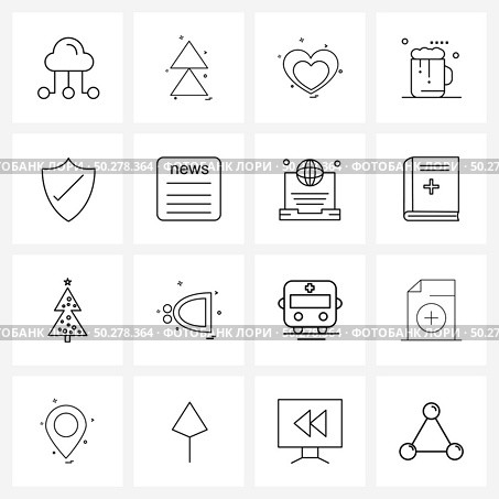 Set of 16 Simple Line Icons of security, food, love, drink, Vector Illustration. Стоковая иллюстрация, агентство Ingram Publishing / Фотобанк Лори