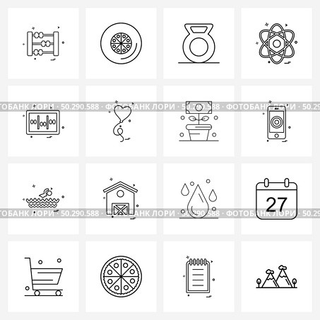 Set of 16 UI Icons and symbols for balloons, amplifier, fitness, equalizer, science Vector Illustration. Стоковая иллюстрация, агентство Ingram Publishing / Фотобанк Лори