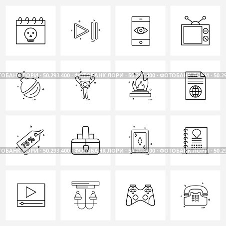 Set of 16 Universal Line Icons of tint, bomb, eye, media, television Vector Illustration. Стоковая иллюстрация, агентство Ingram Publishing / Фотобанк Лори