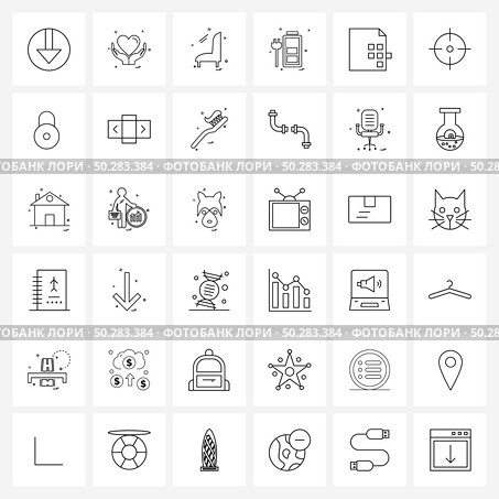 Set of 36 Simple Line Icons of program, document, sofa, deploy, plug Vector Illustration. Стоковая иллюстрация, агентство Ingram Publishing / Фотобанк Лори