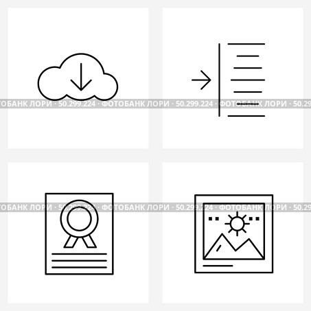 Set of 4 Line Icon Signs and Symbols of cloud, text, arrow, indent, document Vector Illustration. Стоковая иллюстрация, агентство Ingram Publishing / Фотобанк Лори