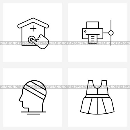 Set of 4 Simple Line Icons for Web and Print such as care, head, remote, device, medical Vector Illustration. Стоковая иллюстрация, агентство Ingram Publishing / Фотобанк Лори