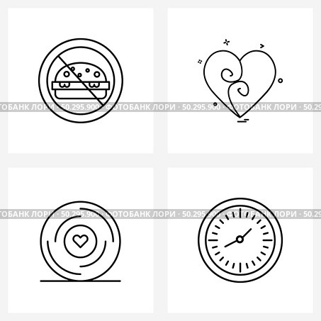 Set of 4 Simple Line Icons of no eat, ballad, fitness, valentine, valentine Vector Illustration. Стоковая иллюстрация, агентство Ingram Publishing / Фотобанк Лори