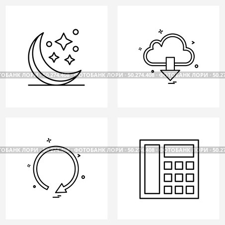 Set of 4 UI Icons and symbols for moon; music; download; internet; replay Vector Illustration. Стоковая иллюстрация, агентство Ingram Publishing / Фотобанк Лори