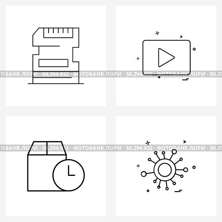 Set of 4 Universal Line Icons of ds, delivery, YouTube, shipment Vector Illustration. Стоковая иллюстрация, агентство Ingram Publishing / Фотобанк Лори
