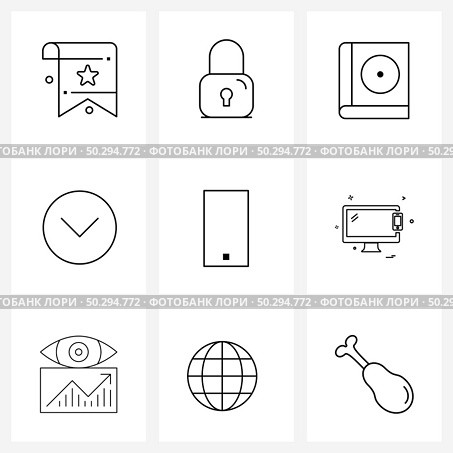 Set of 9 Modern Line Icons of iPhone, phone, close, mobile, circle Vector Illustration. Стоковая иллюстрация, агентство Ingram Publishing / Фотобанк Лори