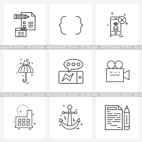 Set of 9 Simple Line Icons of messenger, communication, smart phone, weather, umbrella Vector Illustration. Стоковая иллюстрация, агентство Ingram Publishing / Фотобанк Лори