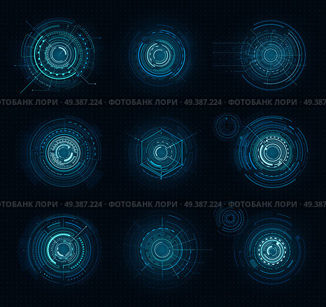 Set of blue infographic elements interface virtual isolated on blue with points. Head-up display elements for the web and app. Vector illustration of futuristic user interface in cartoon style.. Set of Blue Infographic Elements Interface Virtual. Стоковая иллюстрация, агентство Ingram Publishing / Фотобанк Лори