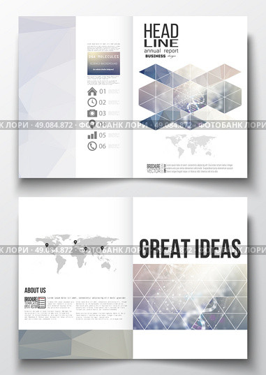 Set of business templates for brochure, magazine, flyer, booklet or annual report. DNA molecule structure on a blue background. Science vector background. Стоковая иллюстрация, агентство Ingram Publishing / Фотобанк Лори