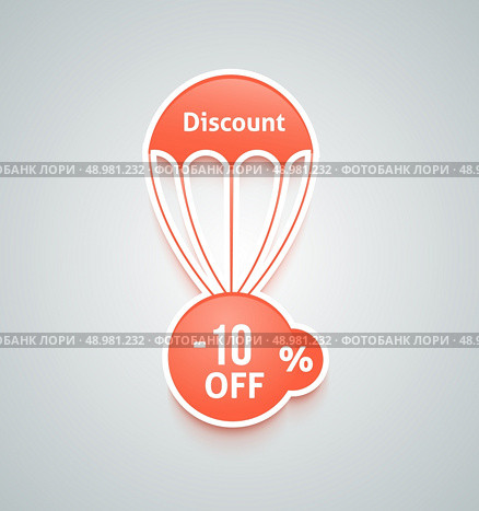 Set of paper red parachutes with discount text on retro style background. Стоковая иллюстрация, агентство Ingram Publishing / Фотобанк Лори