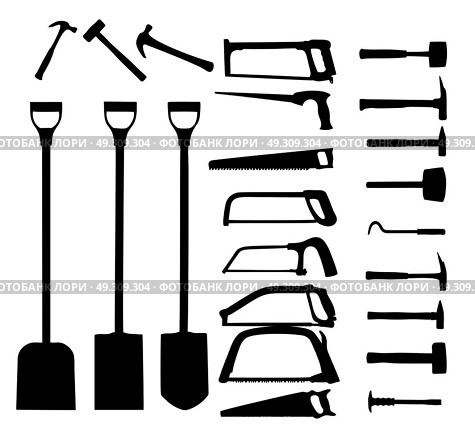 Set of power tools, shovel, drill, hammer. Vector icon. Стоковая иллюстрация, агентство Ingram Publishing / Фотобанк Лори