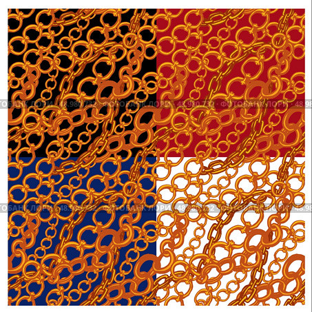 Set of seamless patterns with handdrawn Gold chains on black, red, blue and white backgrounds. Стоковая иллюстрация, агентство Ingram Publishing / Фотобанк Лори