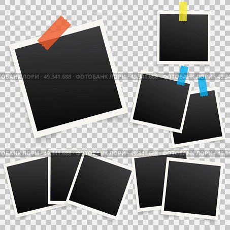 Set of template photo frames with shadow on transparent background. Vector illustration for your photos or memories. Scrapbook design. Стоковая иллюстрация, агентство Ingram Publishing / Фотобанк Лори