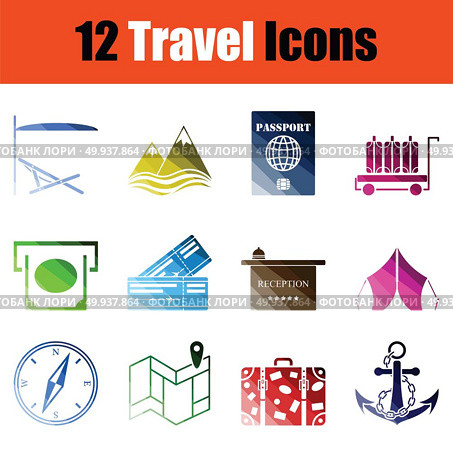 Set of Travel icons. Gradient color design. Vector illustration. Стоковая иллюстрация, агентство Ingram Publishing / Фотобанк Лори