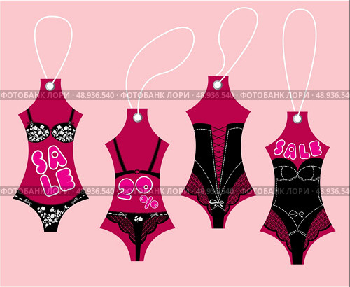 Set of underwear collection for women - Sexy vintage lingerie - sale labels. Стоковая иллюстрация, агентство Ingram Publishing / Фотобанк Лори