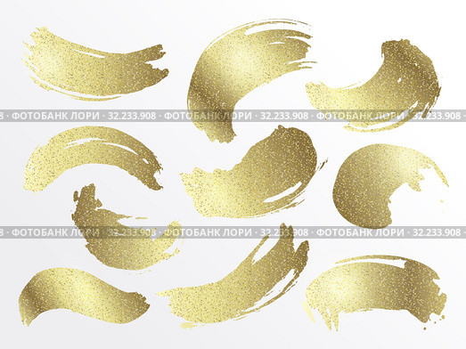 Set of vector gold brush strokes with glitter. Стоковая иллюстрация, иллюстратор Анастасия Филиппова / Фотобанк Лори