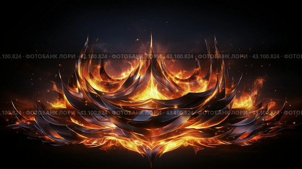 Several Fire Flames Burning on Black Background. Стоковое AI-изображение, AI-художник Юлия Гапеенко / Фотобанк Лори