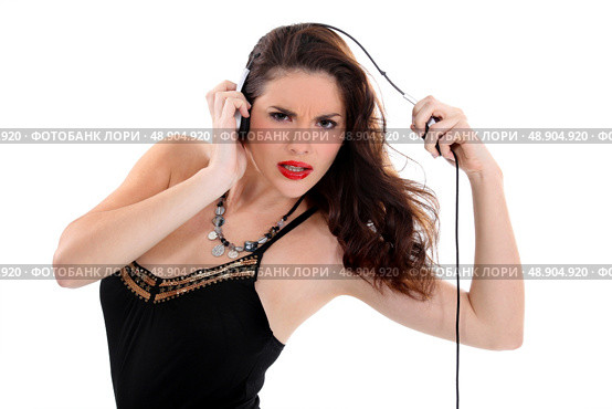 sexy woman with headset grimacing. Стоковое фото, агентство Ingram Publishing / Фотобанк Лори