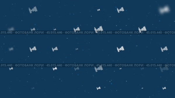 Шаблонная анимация из равномерно расположенных символов камеры разного размера и непрозрачности. Анимация прозрачности и размера. Бесшовная закольцованная анимация в формате 4k на темно-синем фоне со звездами. Стоковое видео, видеограф Карпенко Алексей / Фотобанк Лори