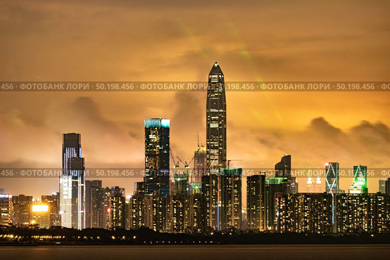 Shenzhen, China - August, 2019: Shenzhen Talent Park skyline at Night, Shenzhen city scenery. Стоковое фото, агентство Ingram Publishing / Фотобанк Лори