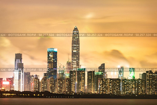 Shenzhen city skyline night scenery, China. Стоковое фото, агентство Ingram Publishing / Фотобанк Лори