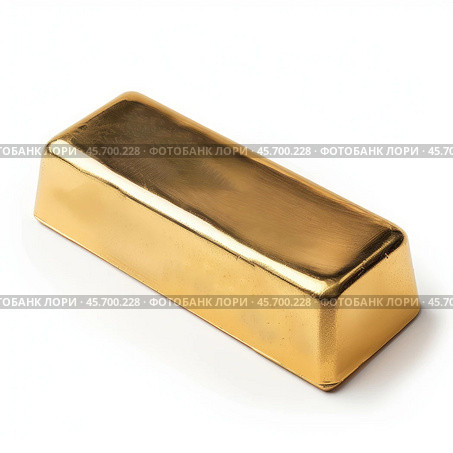 Shiny gold bar ingot resting on white background. Стоковое AI-изображение, AI-художник Иван Рябоконь / Фотобанк Лори