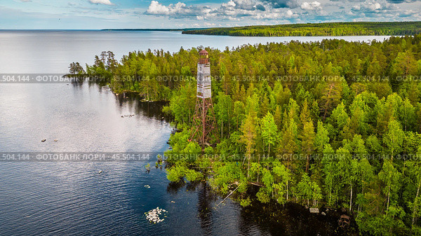 Шокшинский маяк. Онежское озеро. Карелия. Летний день. Стоковое фото, фотограф Сергей Цепек / Фотобанк Лори