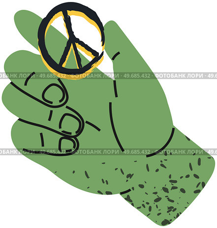 Sign pacifism, peace symbol, cross world in human hand. Pacific, international symbol of peace, disarmament, anti-war and anti-nuclear movement. Person holding icon, sign in hand vector illustration. Pacific, pacifism sign, international symbol of peace, disarmament cross world in human hand. Стоковая иллюстрация, агентство Ingram Publishing / Фотобанк Лори