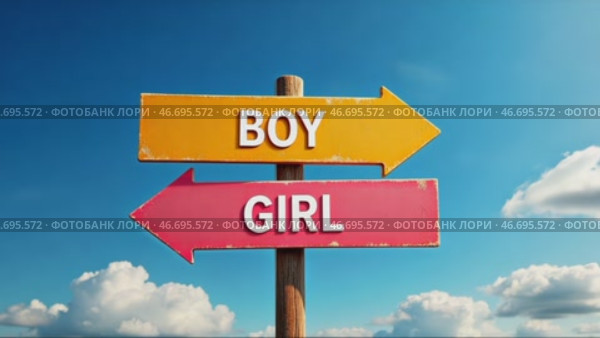 Sign with two arrows pointing to the right and left, with the words boy. Стоковое AI-видео, аниматор Sergey Grishin / Фотобанк Лори