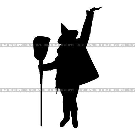Silhouette fairy wizard witch holding broom subject for halloween concept black color vector illustration flat style simple image. Silhouette fairy wizard witch standing with broom subject for halloween concept black color vector illustration flat style image. Стоковая иллюстрация, агентство Ingram Publishing / Фотобанк Лори