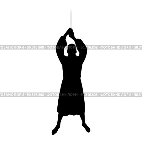 Silhouette man with sword machete cold weapons in hand military man soldier serviceman in various positions hunter with knife fight poses strong defender warrior concept weaponry standing black color vector illustration flat style simple image. Silhouette man with sword machete cold weapons in hand military man soldier serviceman in positions hunter with knife fight poses strong defender warrior concept weaponry stand black color vector illustration flat style image. Стоковая иллюстрация, агентство Ingram Publishing / Фотобанк Лори