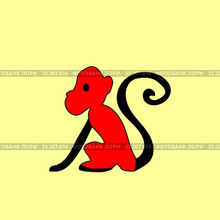 Silhouette red monkey ethnic ornament. Стоковое фото, фотограф Elena Kozyreva / PantherMedia / Фотобанк Лори