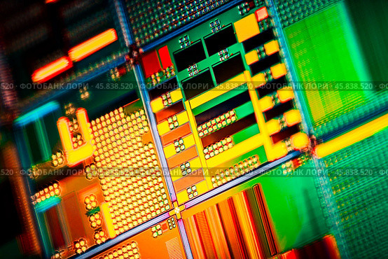 Silicon semiconductor wafer close-up. In electronics, a wafer also called a slice or substrate is a thin slice of semiconductor, a crystalline silicon, used for the fabrication of integrated circuits. Стоковое фото, фотограф Андрей Армягов / Фотобанк Лори