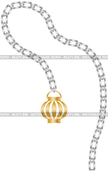 Silver chain with lantern symbol. Isolated on white background vector graphics art. Design for stickers, logo, web. Decorative element decoration with pendant, accessory for clothing or textiles. Silver chain with lantern symbol. Isolated on white background vector art accessory for clothing. Стоковая иллюстрация, агентство Ingram Publishing / Фотобанк Лори