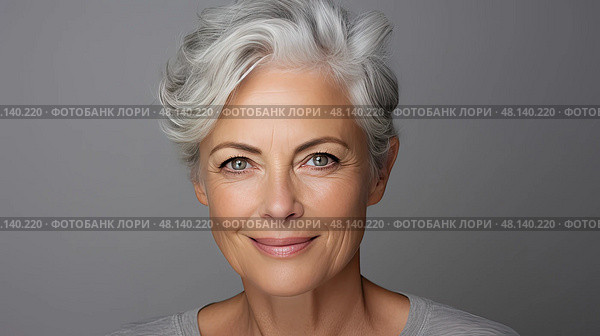 silver female headshot grey background ai generated. Стоковое AI-изображение, AI-художник Vectorwin / Фотобанк Лори