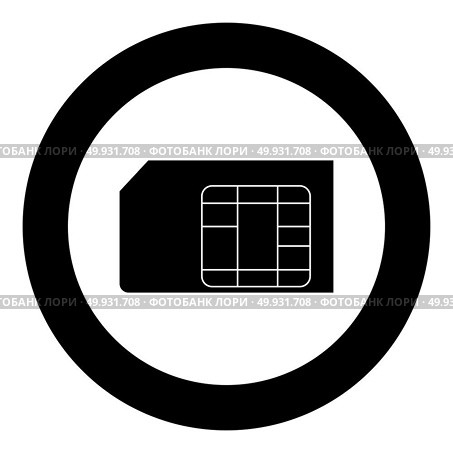 Sim card  icon black color in circle or round vector illustration. Стоковая иллюстрация, агентство Ingram Publishing / Фотобанк Лори