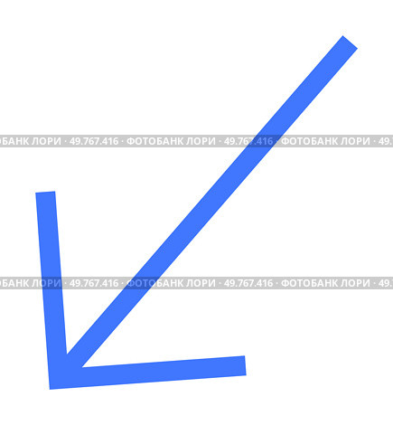 Simple blue arrow pointing diagonally to the lower left. Ideal for navigation, direction, instructions, maps, and logistics. Minimalist, modern vector.. Blue Downward Left Arrow Representing Directional Movement and Navigation. Стоковая иллюстрация, агентство Ingram Publishing / Фотобанк Лори