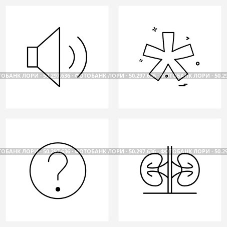 Simple Set of 4 Line Icons such as basic, help, volume on, shape, medical Vector Illustration. Стоковая иллюстрация, агентство Ingram Publishing / Фотобанк Лори