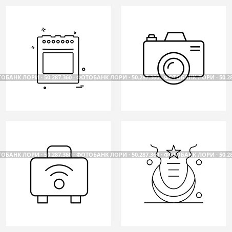 Simple Set of 4 Line Icons such as oven, business, kitchen, dslr, wife Vector Illustration. Стоковая иллюстрация, агентство Ingram Publishing / Фотобанк Лори