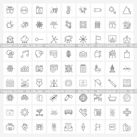 Simple Set of 81 Line Icons such as worldwide, travel, sound wave, power, gallon Vector Illustration. Стоковая иллюстрация, агентство Ingram Publishing / Фотобанк Лори