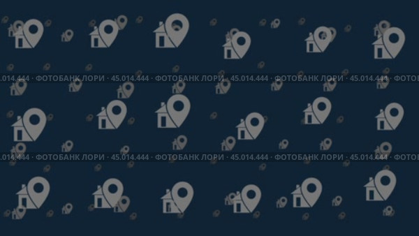 Символы местоположения недвижимости перемещаются горизонтально слева направо. Эффект параллакса. Плавающие символы расположены случайным образом. Плавная анимация в формате 4k на темно-синем фоне. Стоковое видео, видеограф Карпенко Алексей / Фотобанк Лори