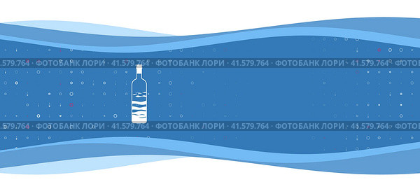 Синий волнистый баннер с белым символом "Мир в бутылке" слева. На заднем плане видны маленькие белые фигуры, некоторые выделены красным цветом. С правой стороны есть пустое место для текста. Стоковая иллюстрация, иллюстратор Карпенко Алексей / Фотобанк Лори