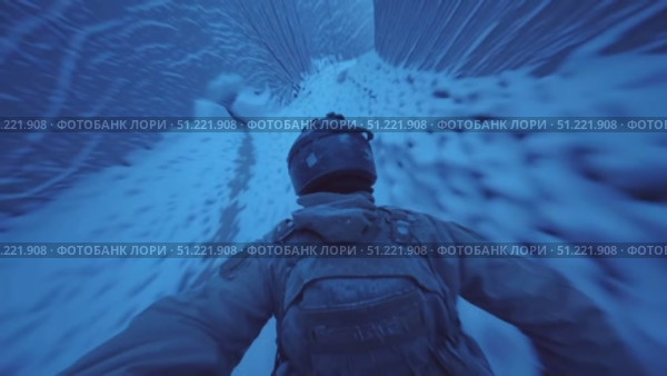 Skilled military personnel descending snow blanketed mountainside, sliding strategically during nighttime tactical mission through harsh winter terrain with professional determination. Стоковое AI-видео, аниматор Юрий Поздников / Фотобанк Лори