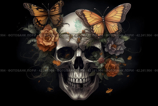 Skull butterfly. Generate Ai. Стоковое AI-изображение, AI-художник Иван Рябоконь / Фотобанк Лори