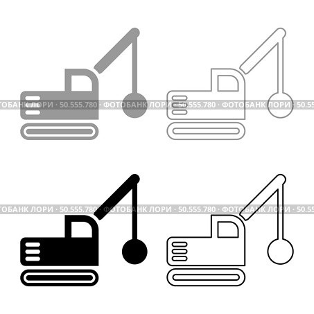 Sloopkraan building machine demolish wrecking ball crane truck set icon grey black color vector illustration image simple solid fill outline contour line thin flat style. Sloopkraan building machine demolish wrecking ball crane truck set icon grey black color vector illustration image solid fill outline contour line thin flat style. Стоковая иллюстрация, агентство Ingram Publishing / Фотобанк Лори