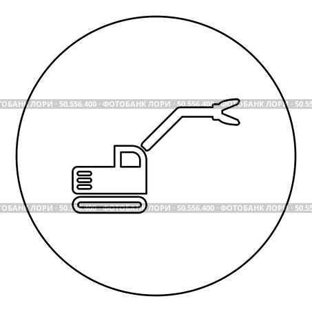 Sloopkraan building machine demolish wrecking cut knife crane truck icon in circle round black color vector illustration image outline contour line thin style simple. Sloopkraan building machine demolish wrecking cut knife crane truck icon in circle round black color vector illustration image outline contour line thin style. Стоковая иллюстрация, агентство Ingram Publishing / Фотобанк Лори
