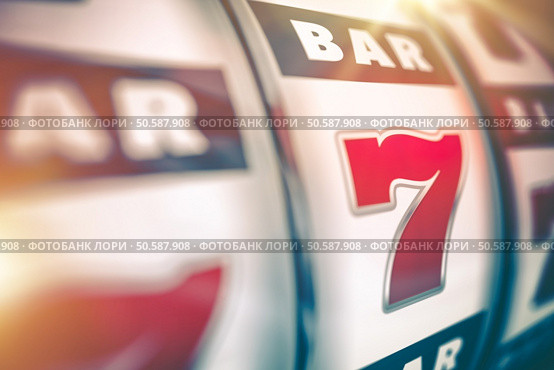 Slot Machine Lucky Casino Game. Slot Machine Closeup 3D Render Illustration. Стоковое фото, агентство Ingram Publishing / Фотобанк Лори